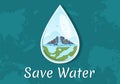 Water Saving Templates Hand Drawn Flat Cartoon Illustration for Mineral Savings Campaign with Faucet and Earth Concept Royalty Free Stock Photo