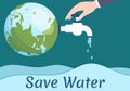 Water Saving Templates Hand Drawn Flat Cartoon Illustration for Mineral Savings Campaign with Faucet and Earth Concept Royalty Free Stock Photo