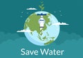 Water Saving Templates Hand Drawn Flat Cartoon Illustration for Mineral Savings Campaign with Faucet and Earth Concept Royalty Free Stock Photo