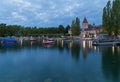 Lake Leman and Castle Ouchy at morning Royalty Free Stock Photo