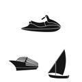 Water and sea transport black icons in set collection for design. A variety of boats and ships vector symbol stock web