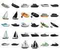 Water and sea transport cartoon,black icons in set collection for design. A variety of boats and ships vector symbol