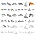 Water and sea transport cartoon icons in set collection for design. A variety of boats and ships vector symbol stock web