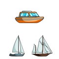 Water and sea transport cartoon icons in set collection for design. A variety of boats and ships vector symbol stock web