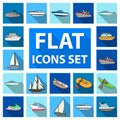 Water and sea transport flat icons in set collection for design. A variety of boats and ships vector symbol stock web