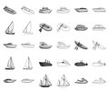 Water and sea transport monochrome,outline icons in set collection for design. A variety of boats and ships vector