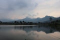 Freshwater lake. mountain background and tropical forest,