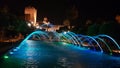 Water show, fountains in the Alcazar de los Reyes Cristianos de Cordoba on a summer night.