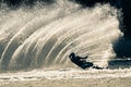 Water Ski Girl Slalom Vertical Wake Spray Sepia Royalty Free Stock Photo