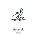 Water ski outline vector icon. Thin line black water ski icon, flat vector simple element illustration from editable sports Royalty Free Stock Photo