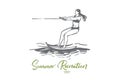 Water skiing, sea, summer, water, activity concept. Hand drawn isolated vector. Royalty Free Stock Photo