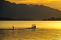 Water-skiing at sunset