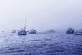 Water sky clouds boats sailing ferry foggy fog ocean sea