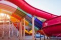 Water slide in hotel aquapark. Resort entertainment. Summer vacation Royalty Free Stock Photo