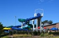 Water slides at a community waterpark. Royalty Free Stock Photo