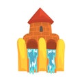 Water slides in the form of a castle, aquapark equipment cartoon vector Illustration