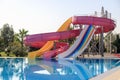water slides in the hotel pool in Turkey Royalty Free Stock Photo