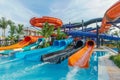 Water Slides at Water park During a Summer Day