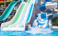Water slides with pool in hotel park Royalty Free Stock Photo