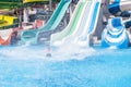 Water slides with pool in hotel park Royalty Free Stock Photo