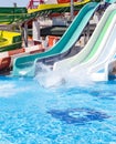 Water slides with pool in hotel park Royalty Free Stock Photo