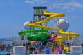 Water slides and splash zone on cruise ship.