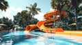 Water slides and swimming pool in aqua park. Amusement park on tourist resort Royalty Free Stock Photo
