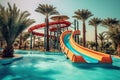 Water slides in the water park. Generative AI technology