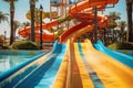 Water slides in the water park. Generative AI technology