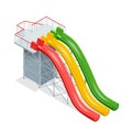 Water slides on a white background. Flat 3d isometric illustration. Water amusement park playground.