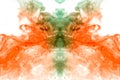 Water-smoky substance on a white background of fiery orange and green color in the form of the head of a mystical ghost with