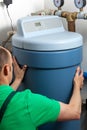 Water softener in boiler room Royalty Free Stock Photo