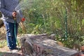 Water spanking on concrete during the construction of smoking in the garden