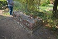 Water spanking on concrete during the construction of smoking in the garden