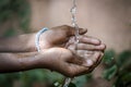 Water Spilling Into Black African Children`s Hands Drought / Wa