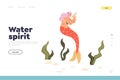 Water spirit concept of landing page with mermaid with long hair and fish tail hold sea shell