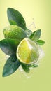 Water splash adds vibrancy to fresh bergamot fruit image