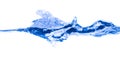 Water splash blue show the motion with bubbles on white background Royalty Free Stock Photo