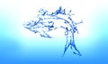 Water splash or bubbles on blue with fish. water textured background. Royalty Free Stock Photo