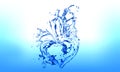 Water splash or bubbles on blue with heart. water textured background. Royalty Free Stock Photo