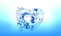 Water splash or bubbles on blue with heart. water textured background. Royalty Free Stock Photo