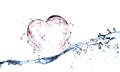 Water splash or bubbles on white with heart. water textured background. Royalty Free Stock Photo