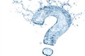 A water splash comprising water droplets shaped like a fluid question mark from the water alphabet, set against a white Royalty Free Stock Photo