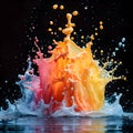 Water splash in crown shape and falling drop with earth image. AI Generative Royalty Free Stock Photo