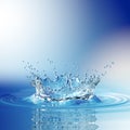 Water splash in dark blue color with a drop of water flying from above Royalty Free Stock Photo