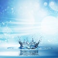 Water splash in dark blue color with a drop of water flying from above Royalty Free Stock Photo