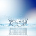 Water splash in dark blue color with a drop of water flying from above Royalty Free Stock Photo