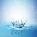 Water splash in dark blue color with a drop of water flying from above Royalty Free Stock Photo