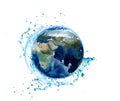 Water splash with earth planet Royalty Free Stock Photo