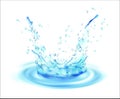 Water splash effect on white background with ripple and reflection. Realistic vector Illustration. Royalty Free Stock Photo